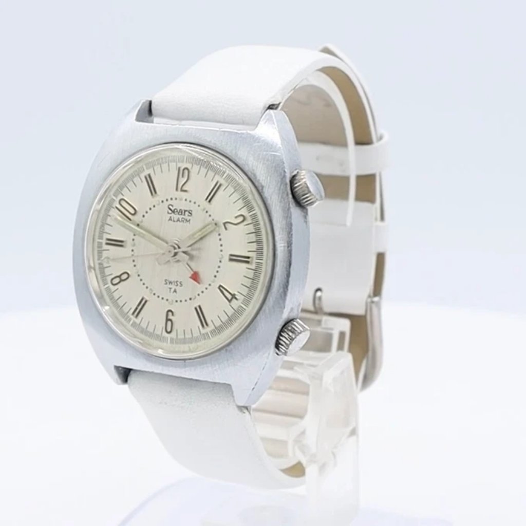 Vintage Sears 16208 Alarm Men's Mechanical Wristwatch Swiss Steel & Chrome